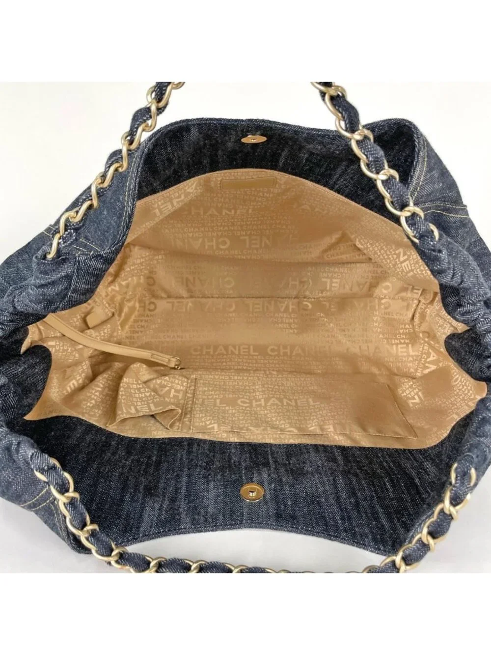 Chanel Tote Bag Coco Cabas CC Logo Denim Navy
